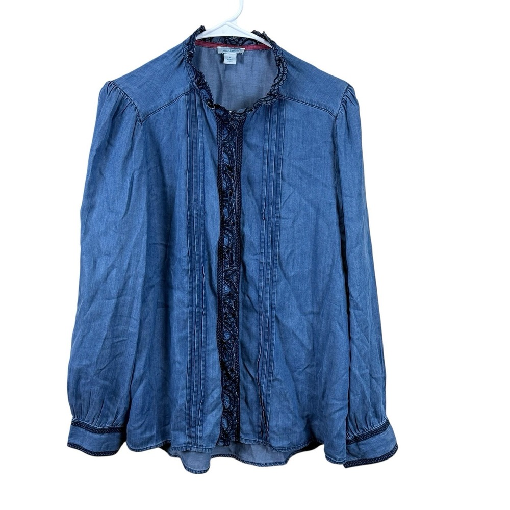 Sundance Women's Size Medium M Chambray Ruffle Button Soft Boho Top Shirt